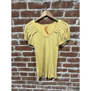 BCBGeneration Womens Yellow Short Sleeve Shirt Size Medium